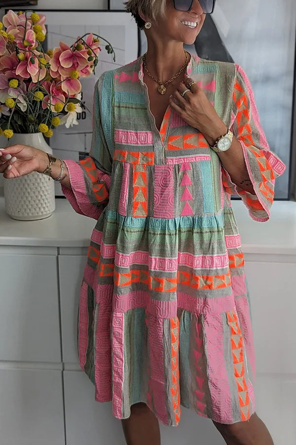 Juliane | Geometric Print Tiered Swing Dress