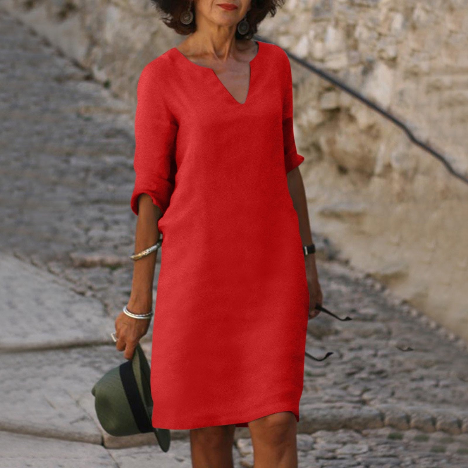 Cassie | Notch Neck Half-Sleeve Shift Dress