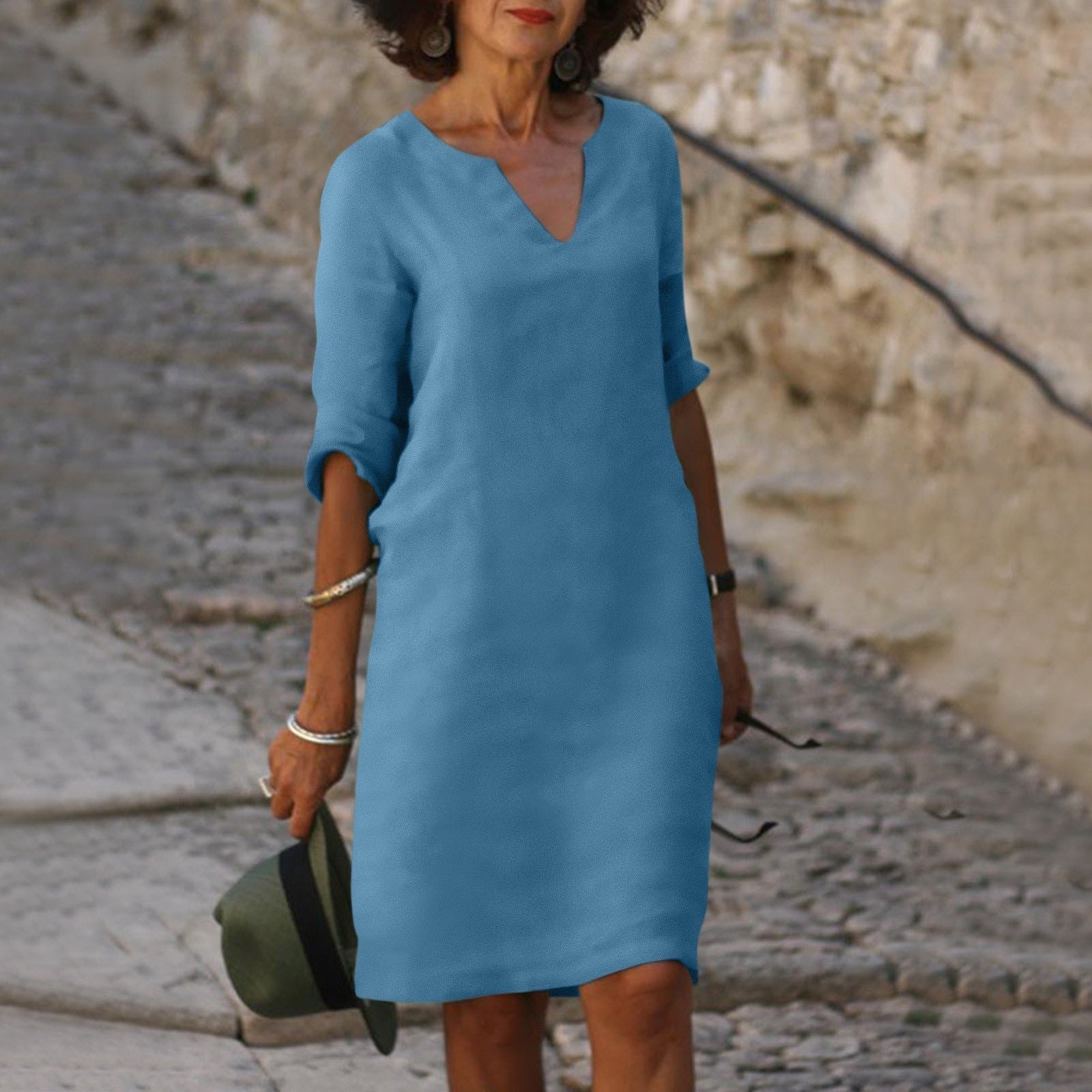 Cassie | Notch Neck Half-Sleeve Shift Dress