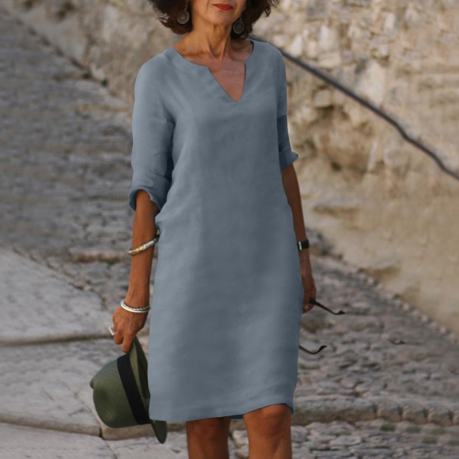 Cassie | Notch Neck Half-Sleeve Shift Dress