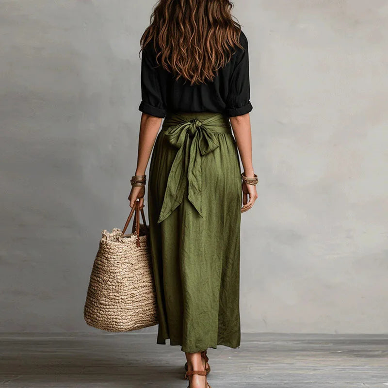 Jeanelle | Linen Shirt & Tie-Waist Skirt Set