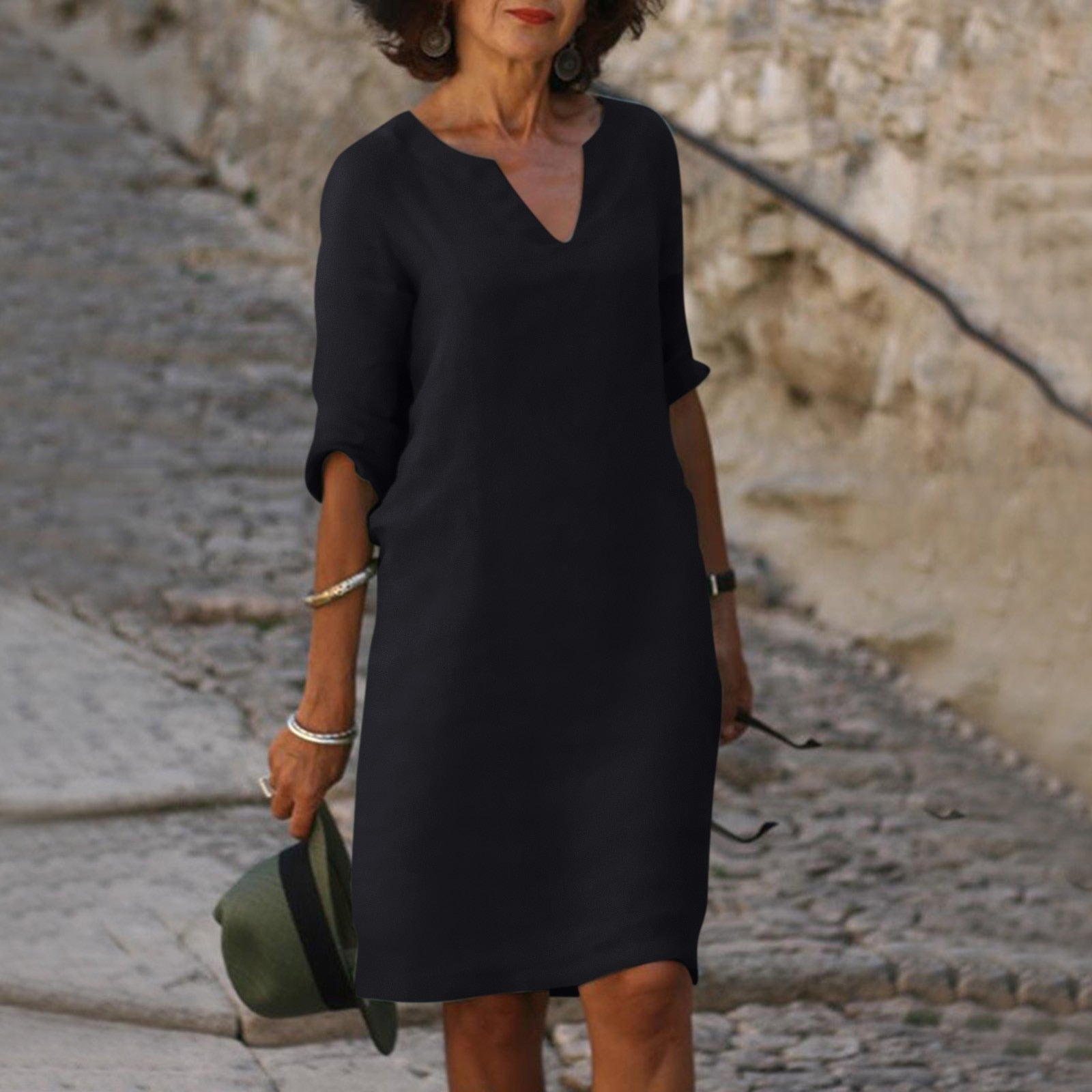 Cassie | Notch Neck Half-Sleeve Shift Dress