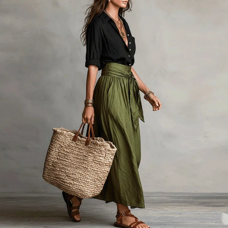 Jeanelle | Linen Shirt & Tie-Waist Skirt Set