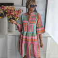 Juliane | Geometric Print Tiered Swing Dress