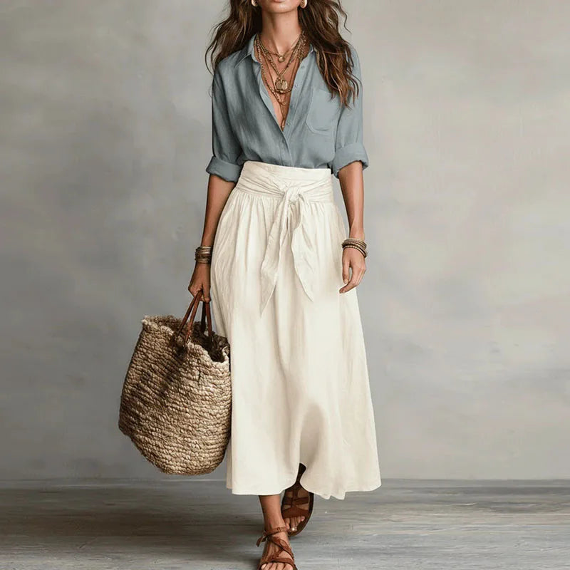 Jeanelle | Linen Shirt & Tie-Waist Skirt Set