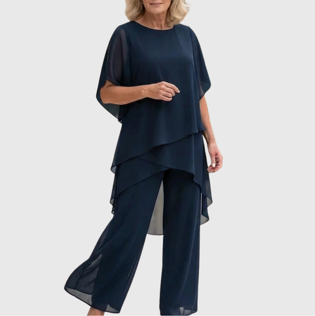 Susan | Draped Chiffon Top & Palazzo Trouser Set