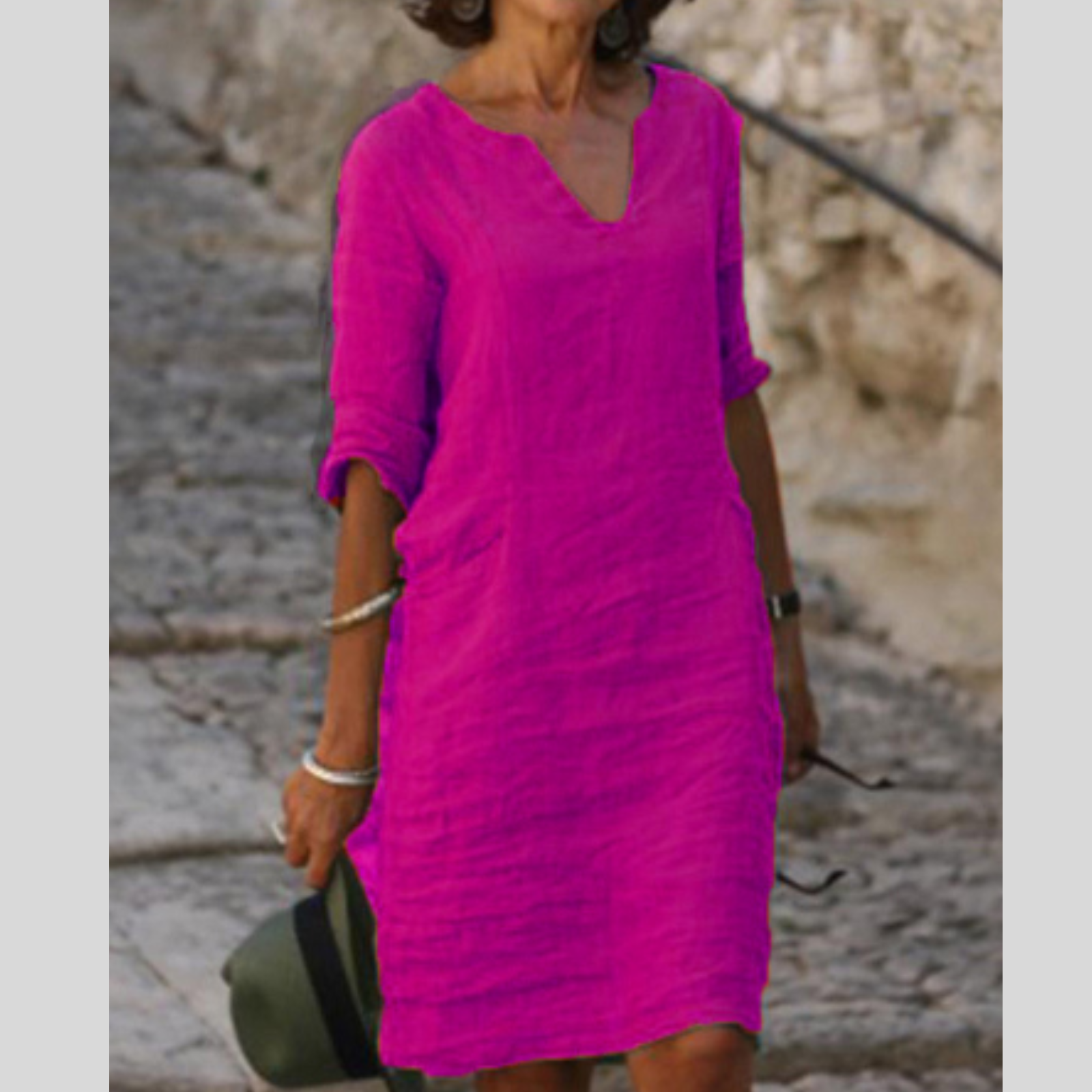 Cassie | Notch Neck Half-Sleeve Shift Dress
