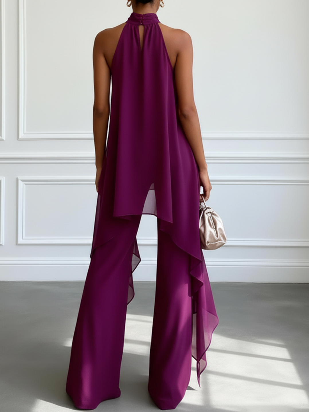 Vivienne | Asymmetric Halter Top & Wide-Leg Trouser Set