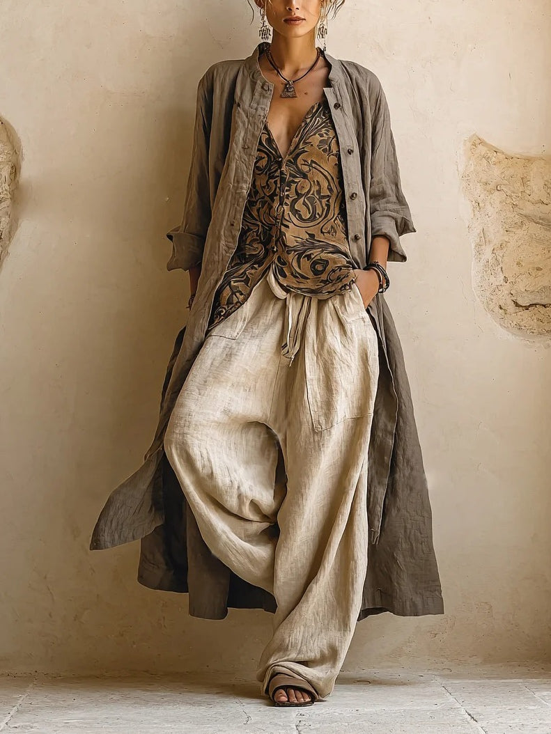 Giulia | Layered Boho Print Top & Wide-Leg Trouser Set