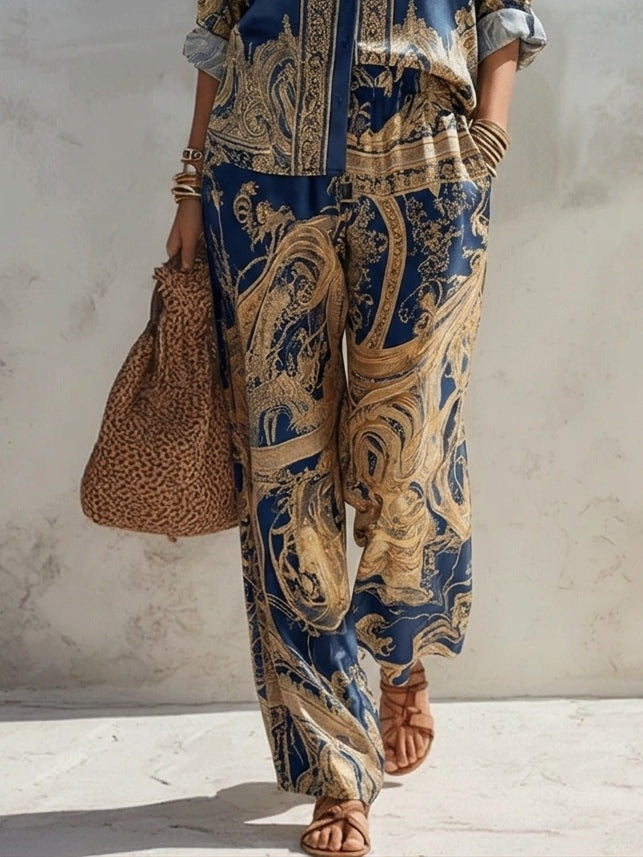 Dominique | Baroque Print Shirt & Trouser Set