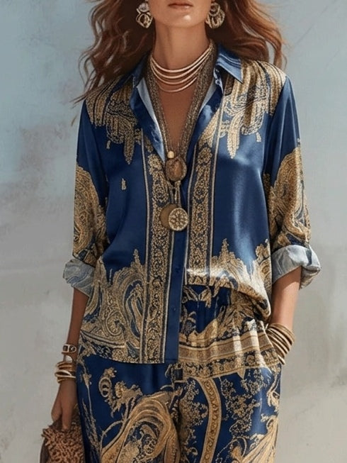Dominique | Baroque Print Shirt & Trouser Set