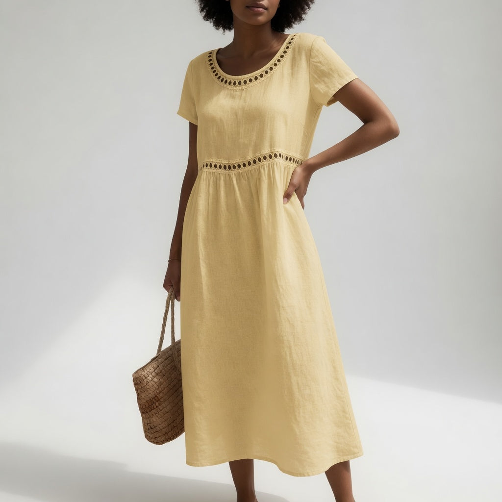 Livia | Embroidered linen midi dress