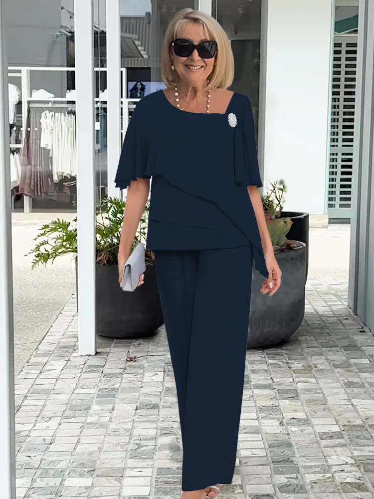 Seren | Chiffon Layered Top & Straight Trousers Set
