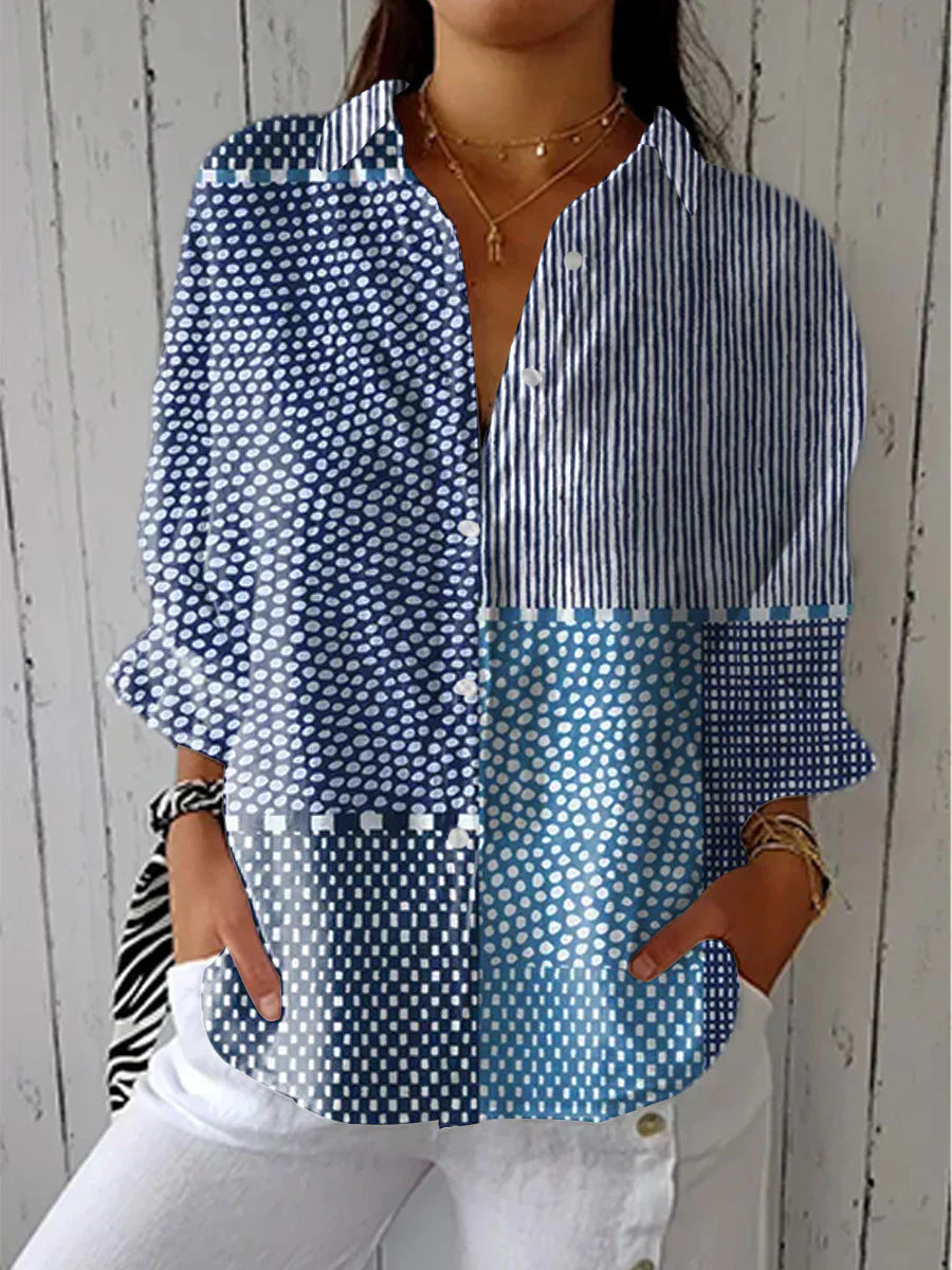 Fiona | Botanical Print Button-Down Blouse