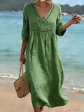 Cleo | V-Neck Lace Trim Midi Dress