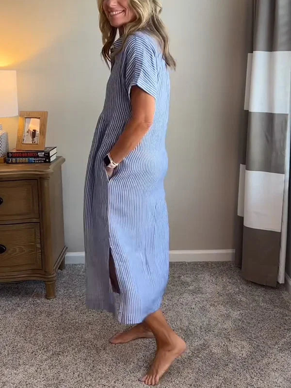Wendy | Striped Button-Down Midi Shirt Dress
