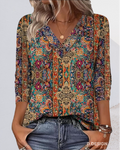 Coraline | Retro Printed V-Neck Blouse