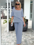 Seren | Chiffon Layered Top & Straight Trousers Set