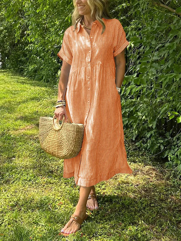 Wendy | Striped Button-Down Midi Shirt Dress