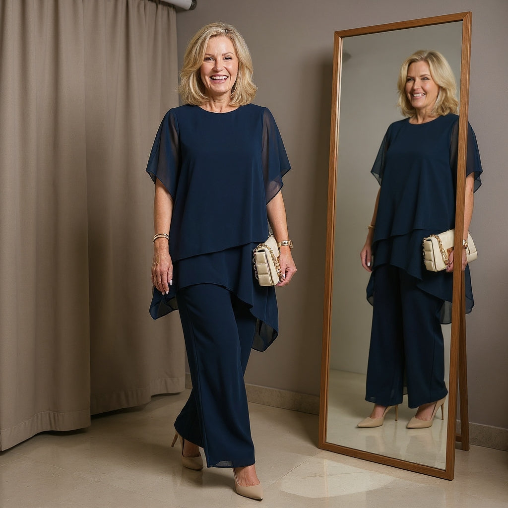 Susan | Draped Chiffon Top & Palazzo Trouser Set