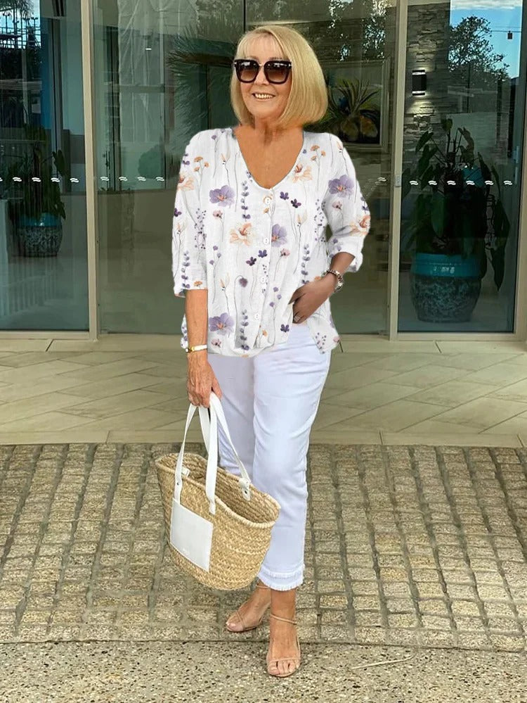 Joanne | Floral Print V-Neck Blouse