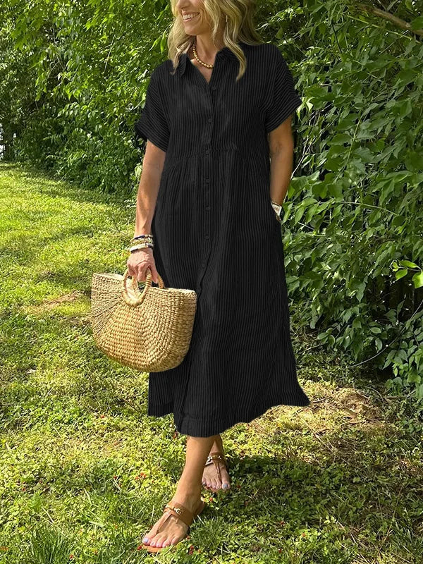 Wendy | Striped Button-Down Midi Shirt Dress