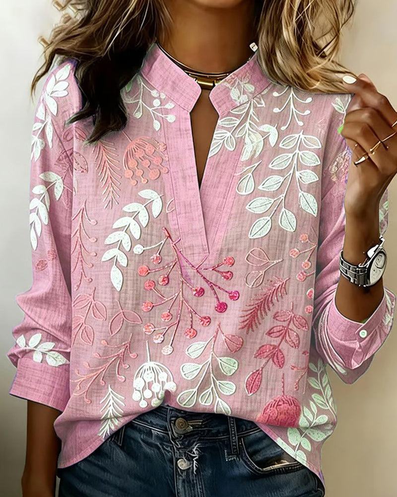 Eleni | Floral Print Blouse with High Neck