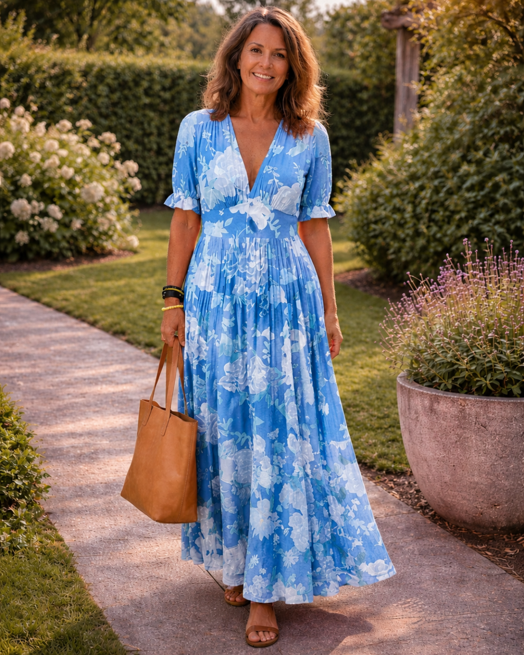 Ione | V-Neck Floral Puff Sleeve Maxi Dress