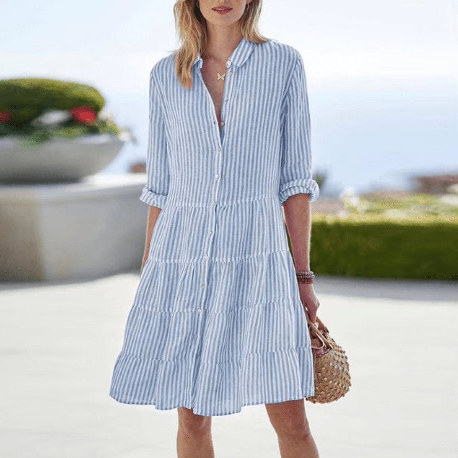 Emilia | Striped Button-Front Midi Dress
