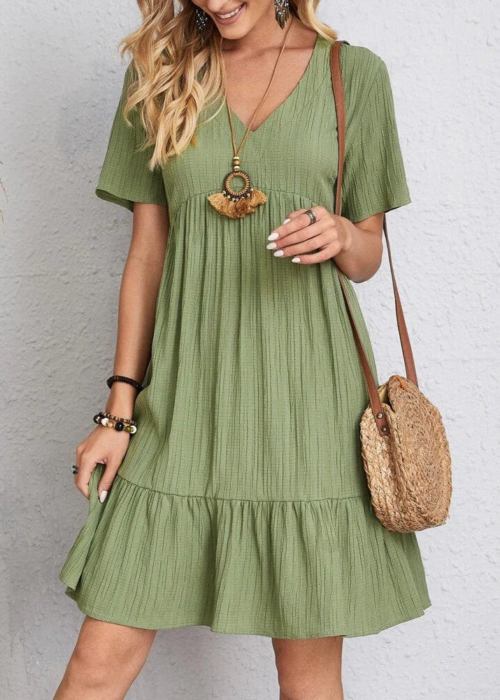 Jana | V-Neck Ribbed Tiered Mini Dress