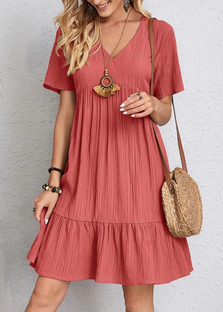 Jana | V-Neck Ribbed Tiered Mini Dress