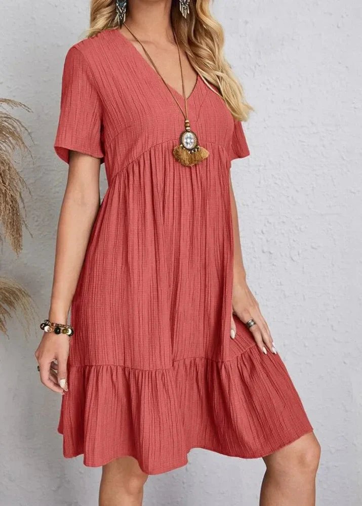 Jana | V-Neck Ribbed Tiered Mini Dress