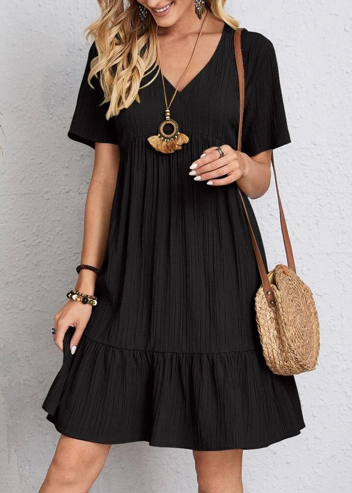 Jana | V-Neck Ribbed Tiered Mini Dress