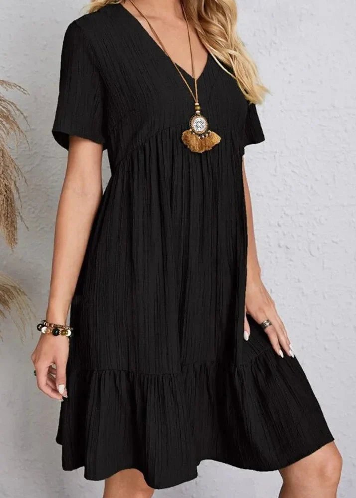 Jana | V-Neck Ribbed Tiered Mini Dress