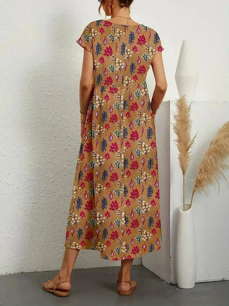 Flora | Floral Print Cotton Midi Dress with Pockets