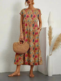 Flora | Floral Print Cotton Midi Dress with Pockets