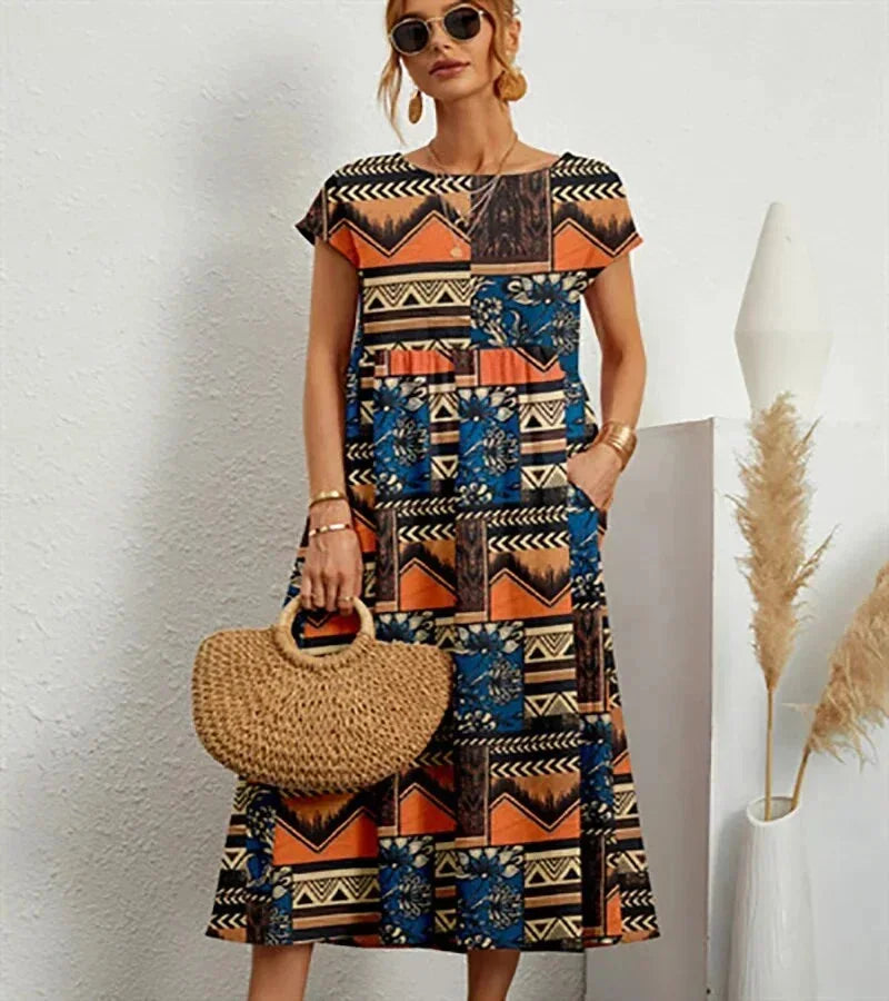 Flora | Floral Print Cotton Midi Dress with Pockets