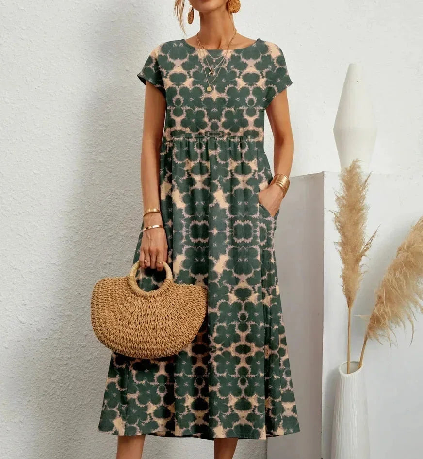 Flora | Floral Print Cotton Midi Dress with Pockets