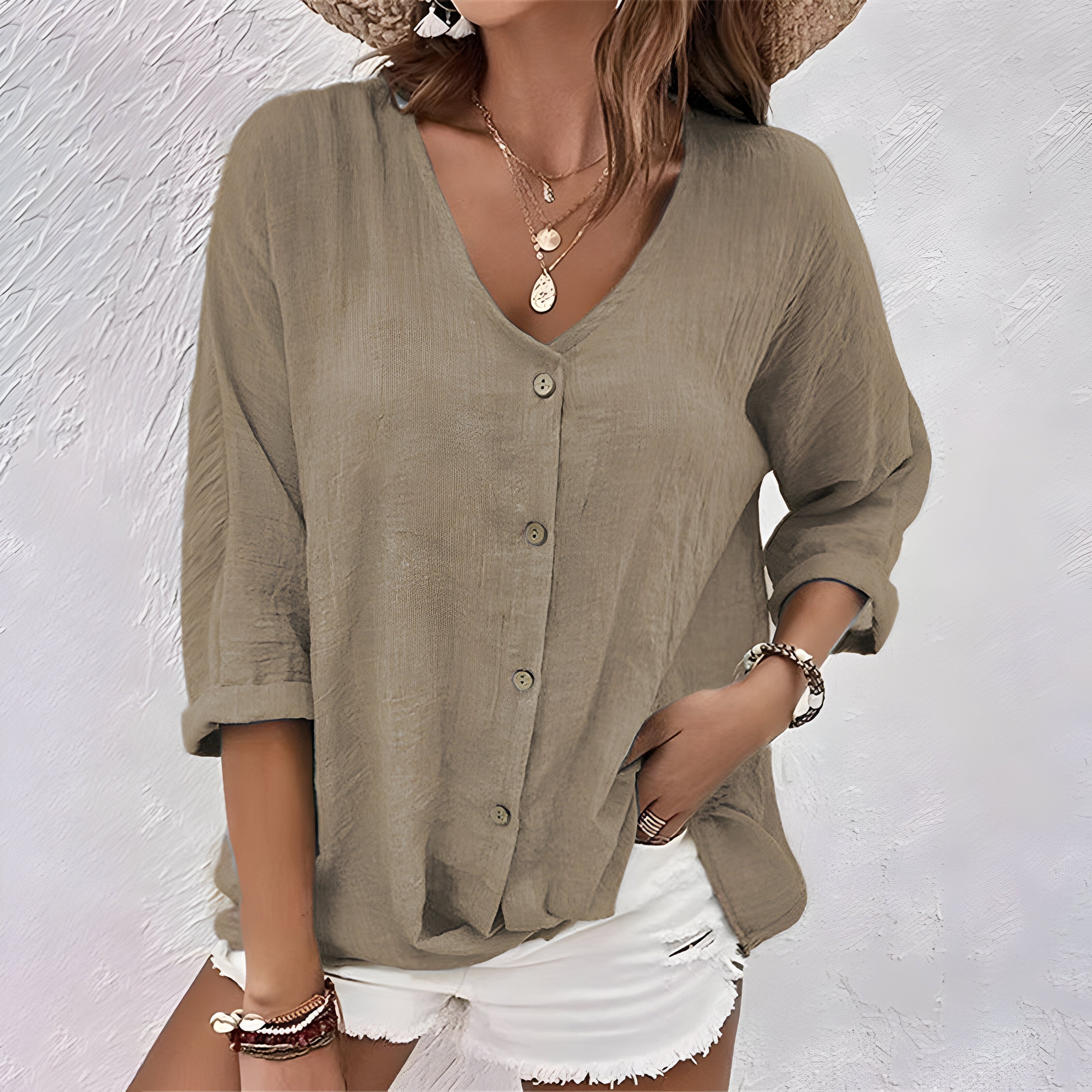 Macy | Relaxed Button-Up V-Neck Summer Blouse