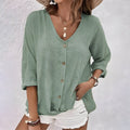 Macy | Relaxed Button-Up V-Neck Summer Blouse