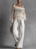 Claribel | Crochet Knit Top & Wide-Leg Trousers Set
